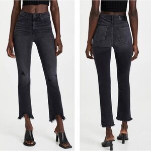 Jonathan Simkhai River Straight High Rise Black Distressed Jeans Raw Hem sz 26